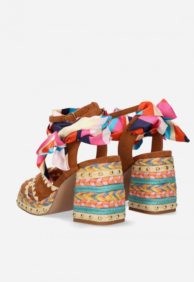 Sandalia multicolor con pañuelo al tobillo EXE HAVANA-448 ROPE TAN MULTI – estilo invitada con personalidad