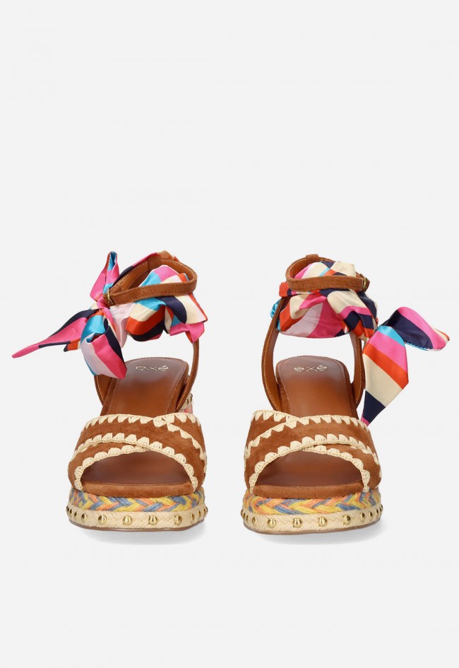 Sandalia multicolor con pañuelo al tobillo EXE HAVANA-448 ROPE TAN MULTI – estilo invitada con personalidad