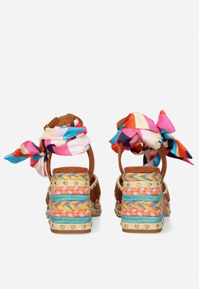 Sandalia multicolor con pañuelo al tobillo EXE HAVANA-448 ROPE TAN MULTI – estilo invitada con personalidad