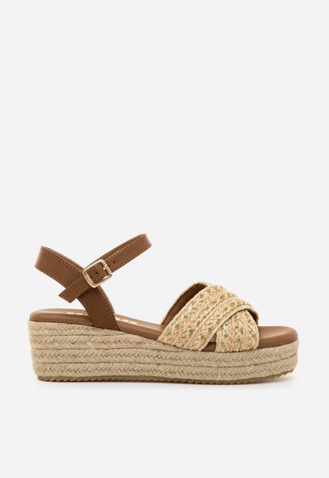 Sandalia de cuña Mustang Lita vainilla y marrón – confort vegano y estilo natural