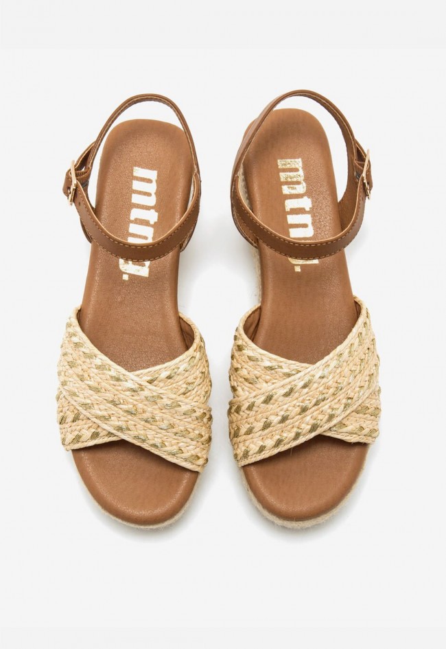 Sandalia de cuña Mustang Lita vainilla y marrón – confort vegano y estilo natural
