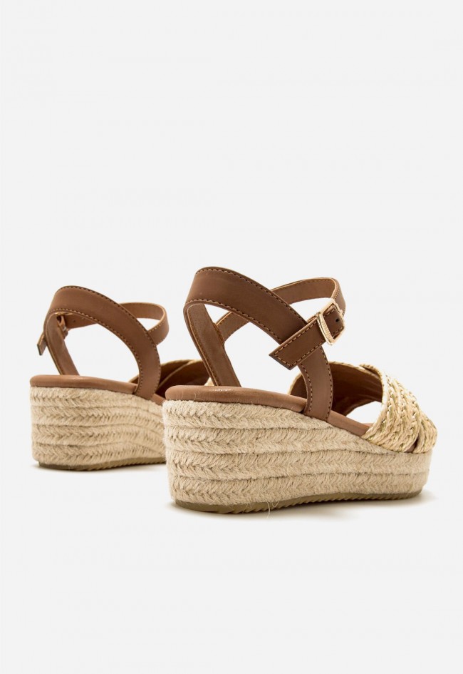 Sandalia de cuña Mustang Lita vainilla y marrón – confort vegano y estilo natural