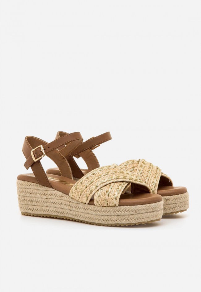 Sandalia de cuña Mustang Lita vainilla y marrón – confort vegano y estilo natural