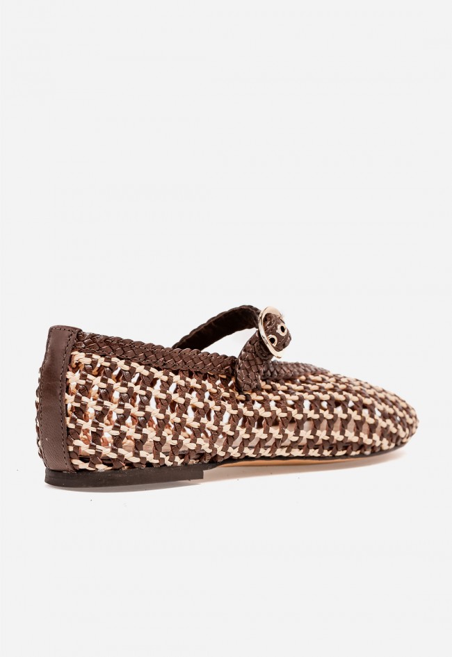 Bailarina trenzada de mujer VAS A92065 marrón y beige – estilo artesanal y comodidad chic