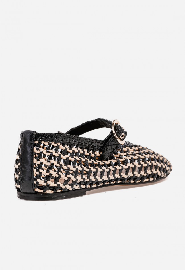 Bailarina trenzada negra y beige VAS A92065 – estilo artesanal y comodidad chic