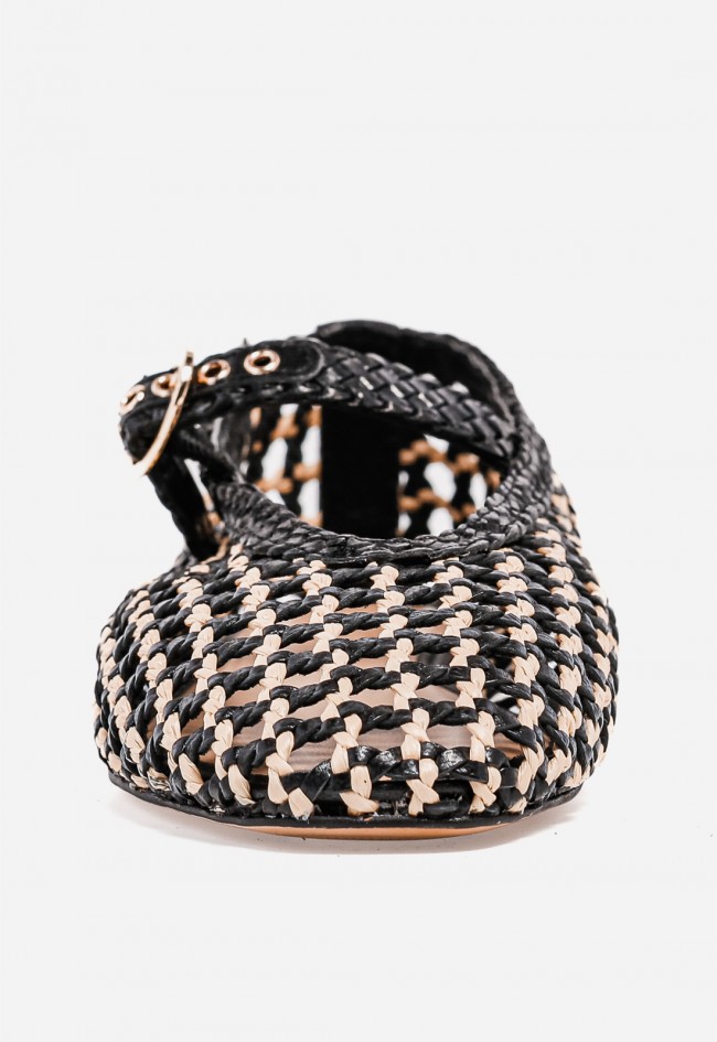 Bailarina trenzada negra y beige VAS A92065 – estilo artesanal y comodidad chic