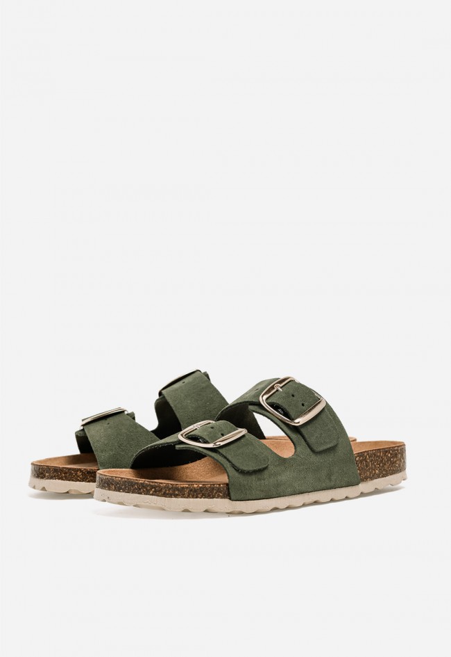 Sandalia bio verde de doble hebilla VAS 0747 S – comodidad natural y estilo casual chic