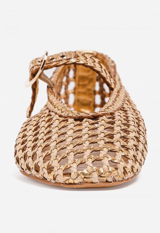 Bailarina trenzada oro con tira VAS A92065 – brillo chic y estilo artesanal