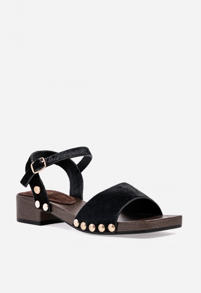 Sandalia negra de piel con tacón ancho TOP 3 SF1644 – estilo actual y comodidad chic