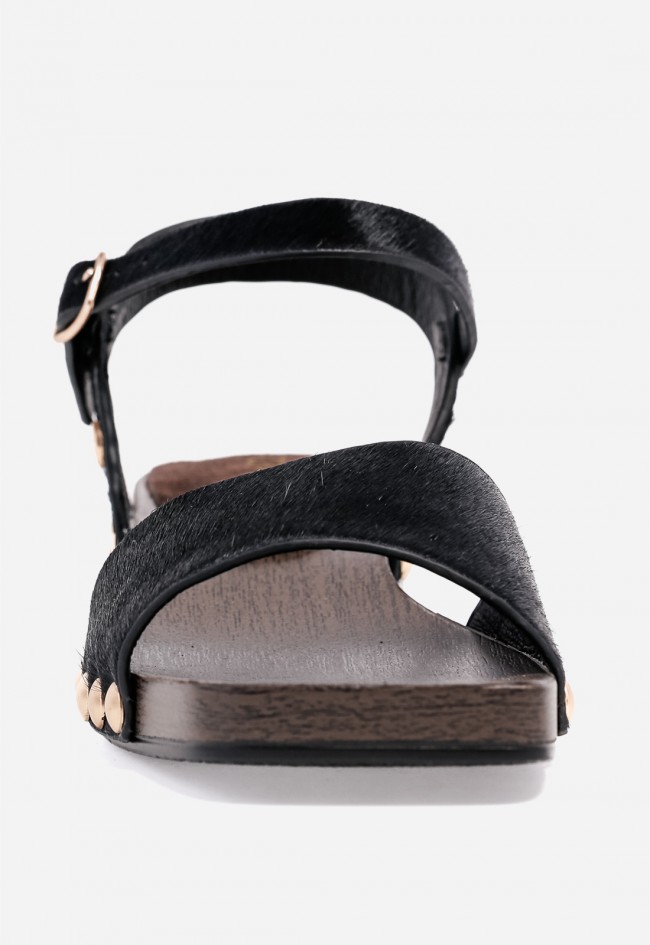 Sandalia negra de piel con tacón ancho TOP 3 SF1644 – estilo actual y comodidad chic