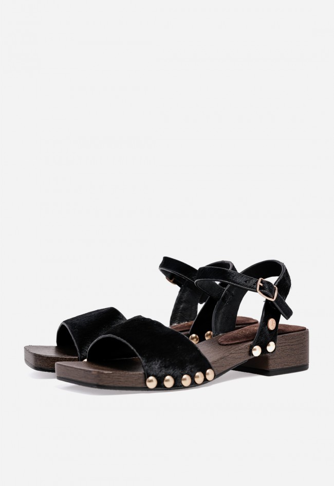 Sandalia negra de piel con tacón ancho TOP 3 SF1644 – estilo actual y comodidad chic