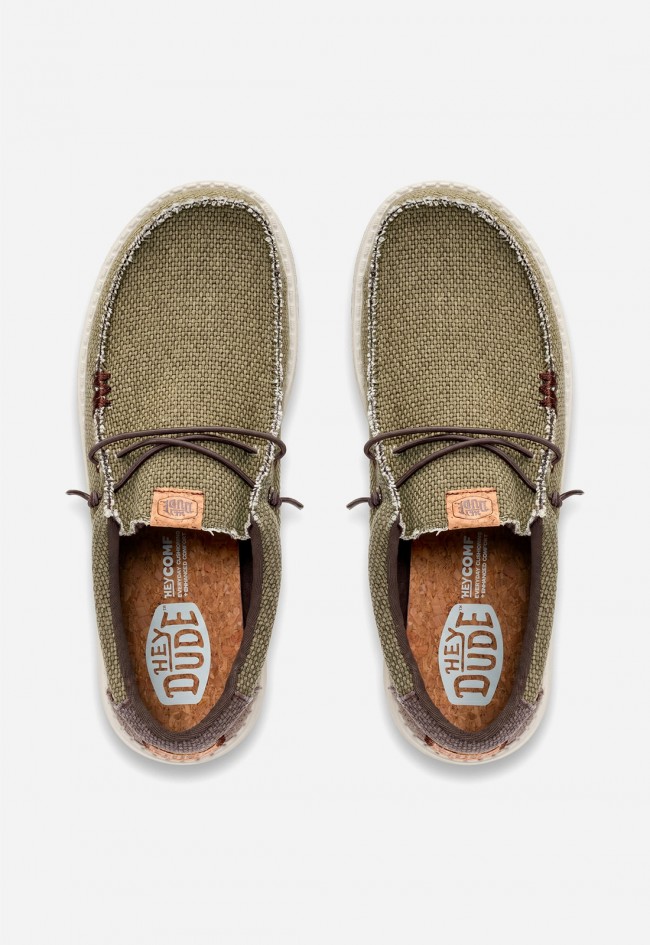 Mocasín casual hombre verde oliva Hey Dude Wally Braided – ligero, cómodo y fácil de calzar