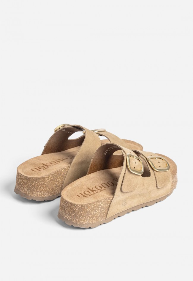 Sandalia plataforma anatómica de piel Yokono WIWI-003 marrón claro – comodidad natural y estilo actual