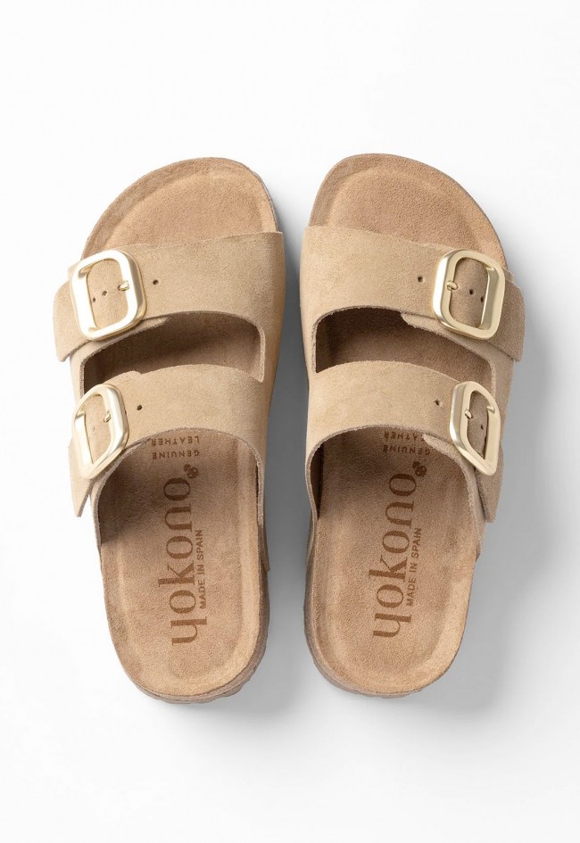 Sandalia plataforma anatómica de piel Yokono WIWI-003 marrón claro – comodidad natural y estilo actual