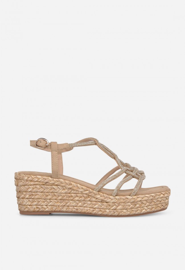 Sandalia de cuña Alma en Pena 50752 arena con tiras brillantes entrelazadas