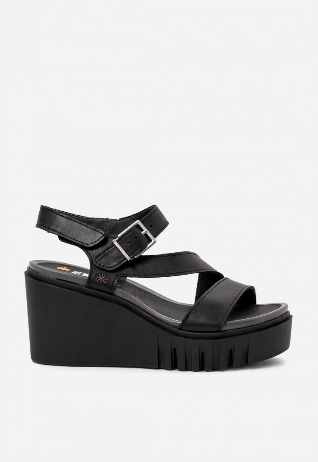 Sandalia plataforma negra de piel ART Catania 2080 con confort ligero