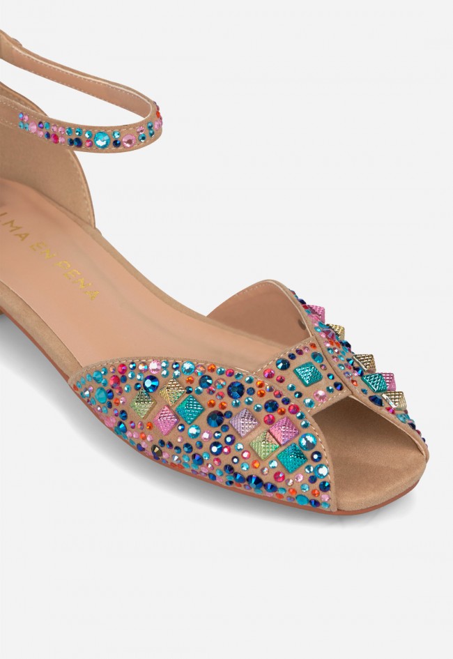 Sandalia cangrejera Alma en Pena con rejilla y pedrería multicolor de mujer