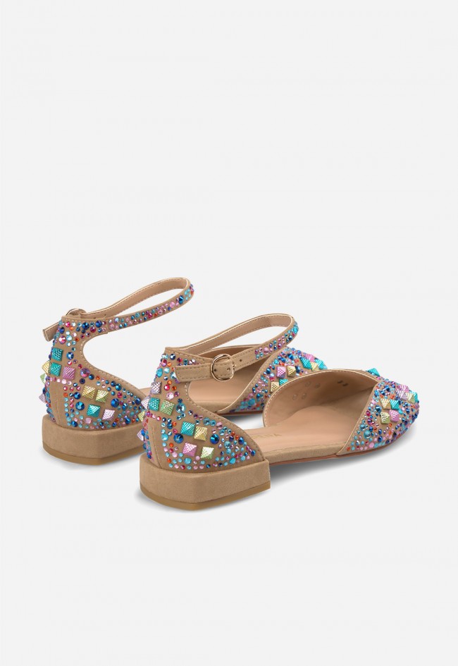 Sandalia cangrejera Alma en Pena con rejilla y pedrería multicolor de mujer
