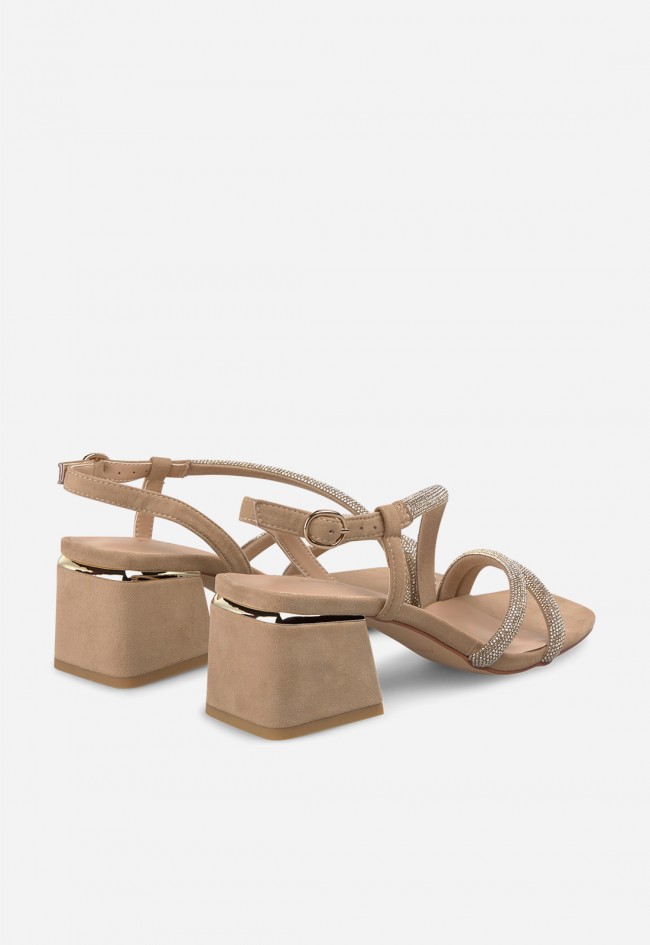 Sandalia de tacón ancho Alma en Pena arena con tiras brillantes de mujer