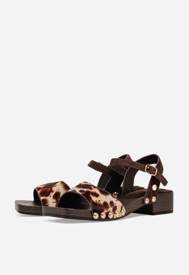 Sandalia de madera con piel animal print de mujer TOP 3 SF1645