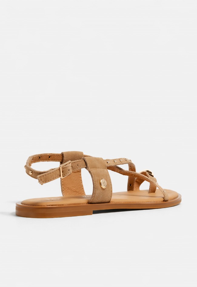 Sandalia plana con tachuelas de piel para mujer TOP 3 SF1695