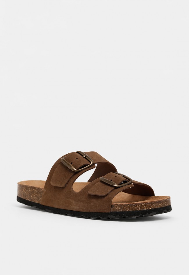 Sandalia bio de piel con doble hebilla para hombre VAS 3195 S marrón