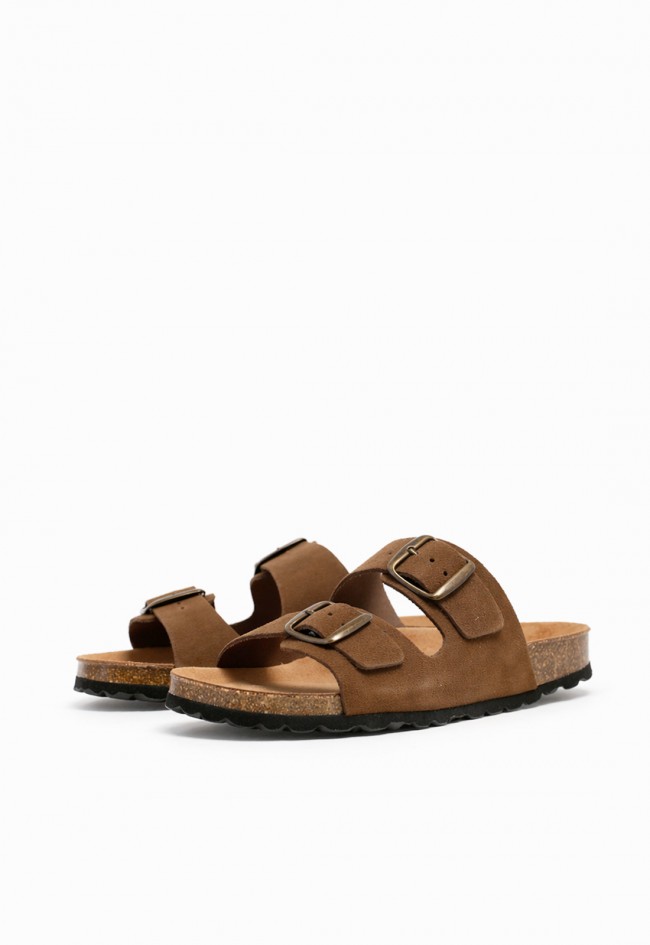 Sandalia bio de piel con doble hebilla para hombre VAS 3195 S marrón