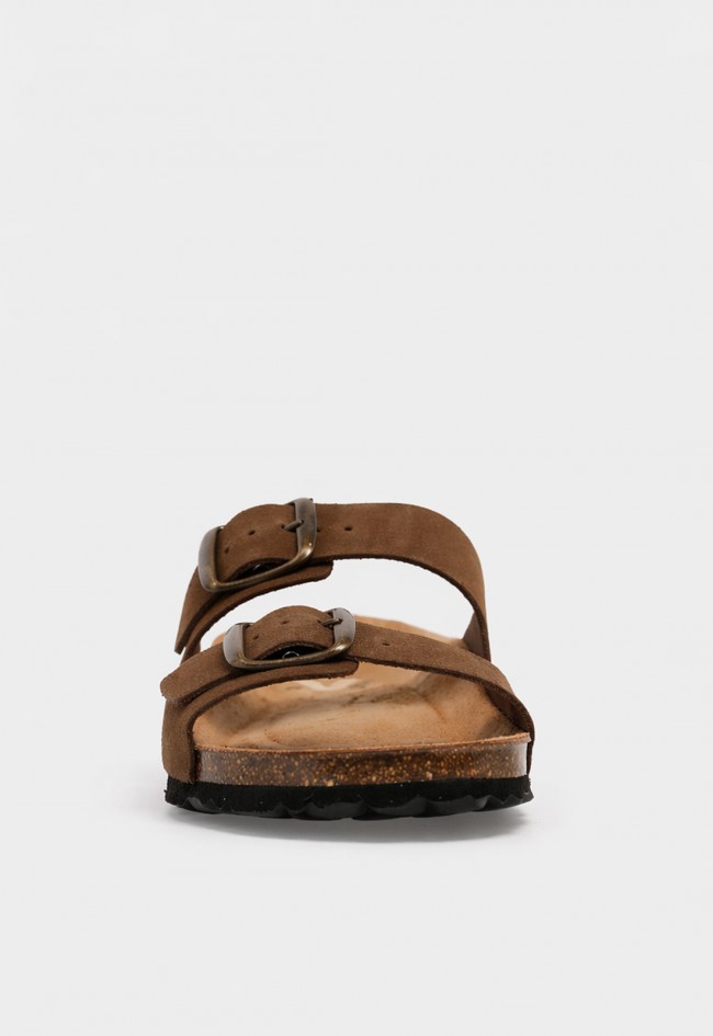 Sandalia bio de piel con doble hebilla para hombre VAS 3195 S marrón