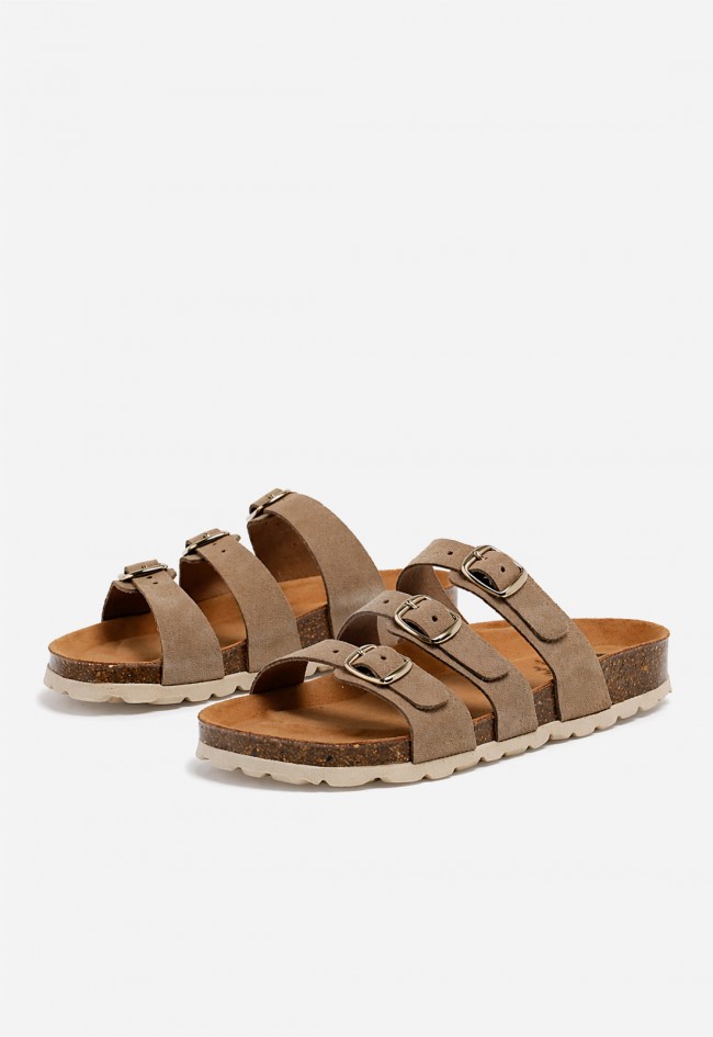 Sandalia bio de piel con triple hebilla VAS 10717 S para mujer