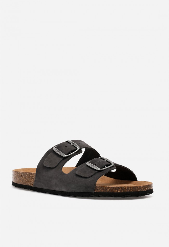 Sandalia bio de piel gris con doble hebilla VAS 3195 S para hombre