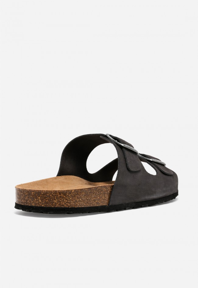 Sandalia bio de piel gris con doble hebilla VAS 3195 S para hombre