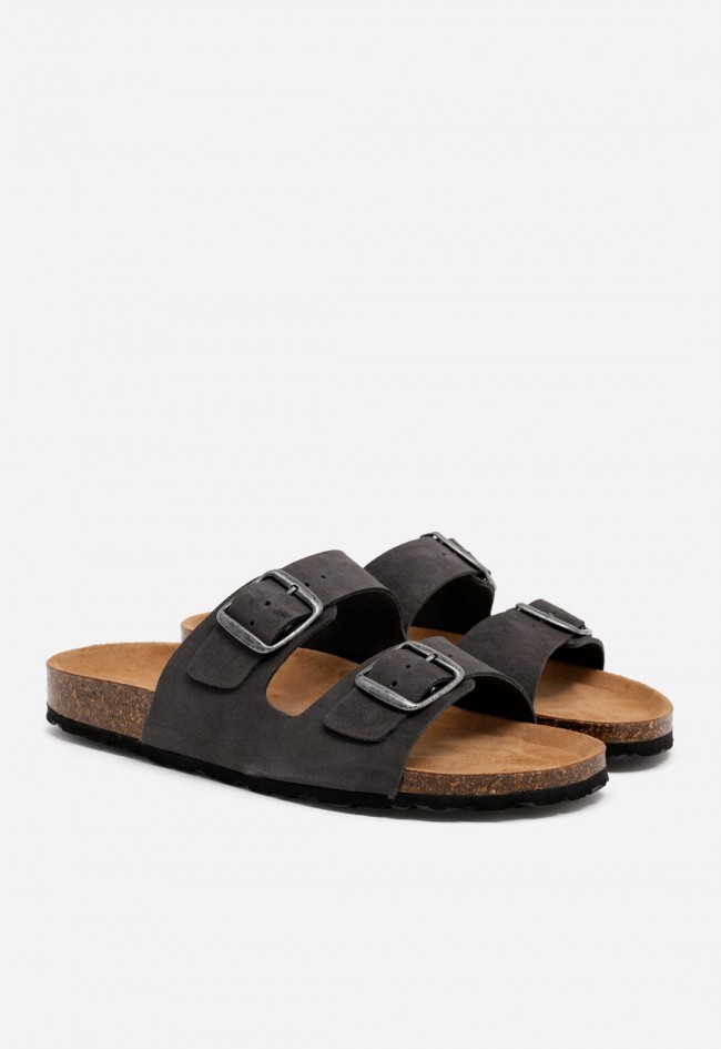 Sandalia bio de piel gris con doble hebilla VAS 3195 S para hombre