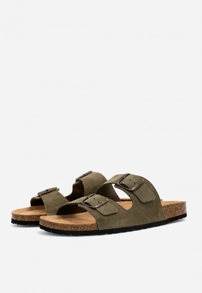 Sandalia bio de piel verde con doble hebilla VAS 3195 S para hombre
