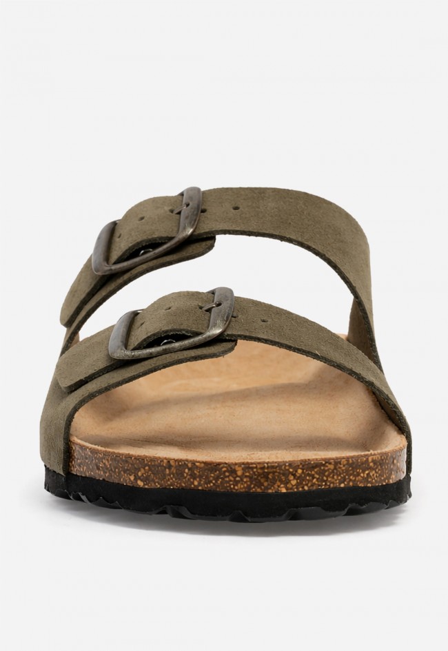 Sandalia bio de piel verde con doble hebilla VAS 3195 S para hombre