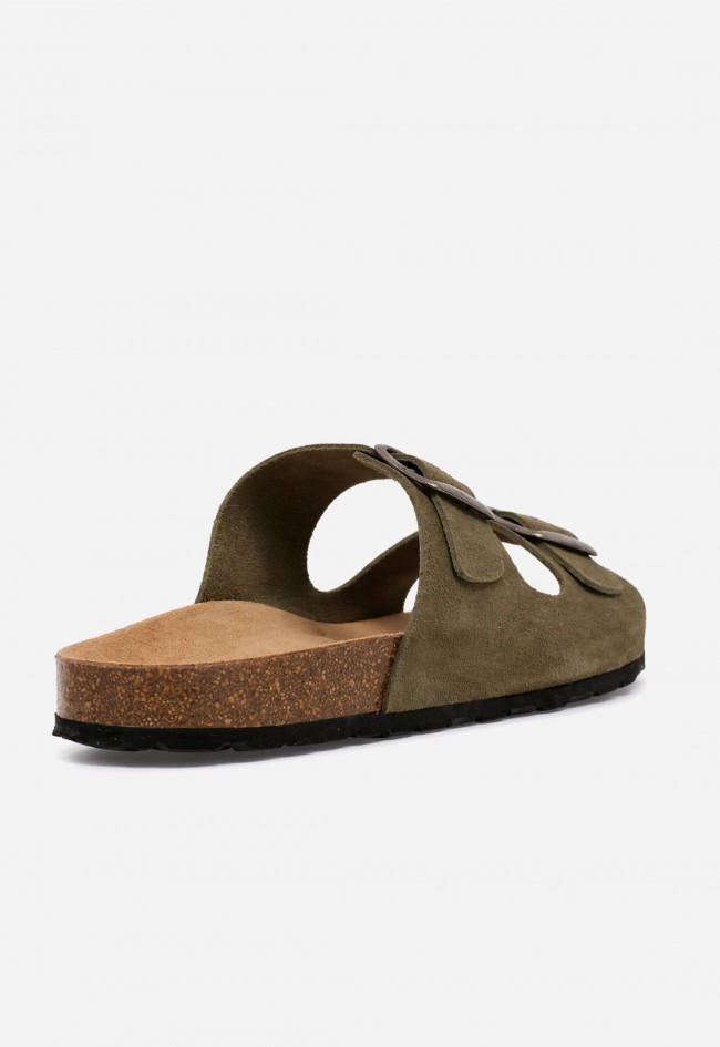 Sandalia bio de piel verde con doble hebilla VAS 3195 S para hombre