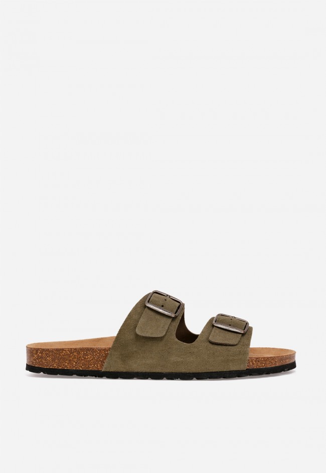 Sandalia bio de piel verde con doble hebilla VAS 3195 S para hombre