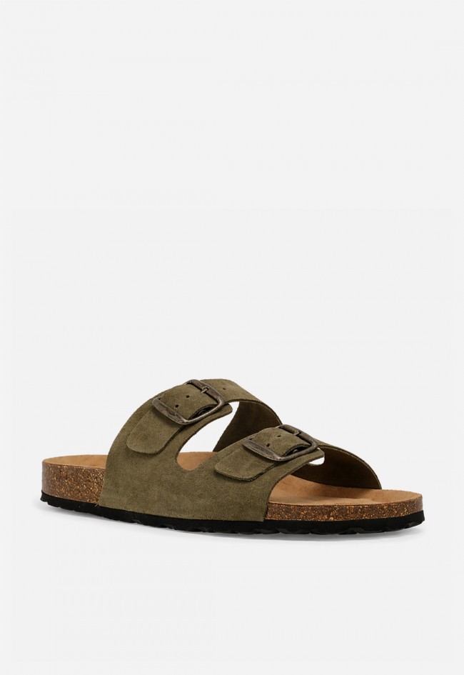 Sandalia bio de piel verde con doble hebilla VAS 3195 S para hombre