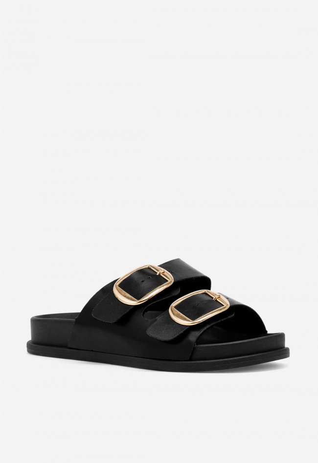Sandalia negra de doble hebilla dorada VAS 27-3045 para mujer