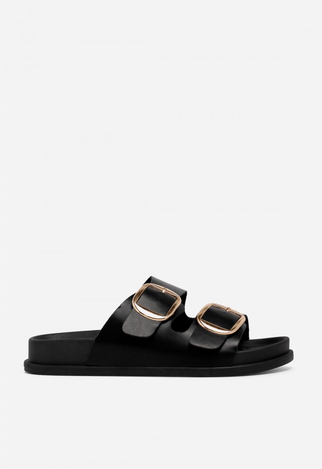 Sandalia negra de doble hebilla dorada VAS 27-3045 para mujer
