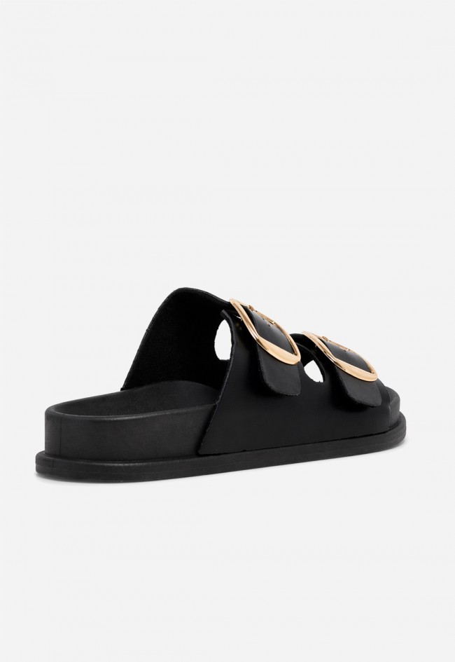 Sandalia negra de doble hebilla dorada VAS 27-3045 para mujer