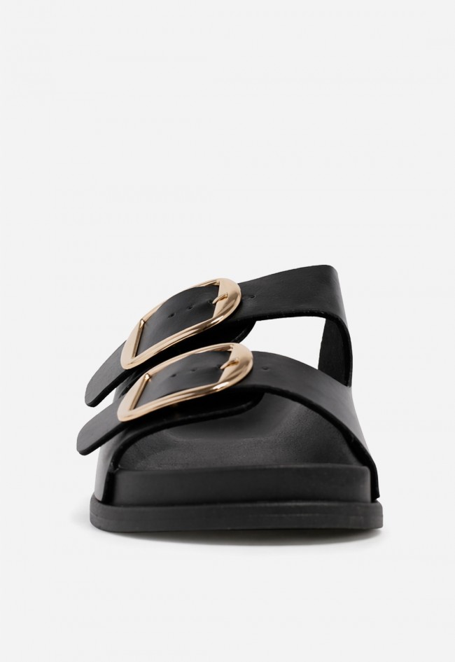 Sandalia negra de doble hebilla dorada VAS 27-3045 para mujer