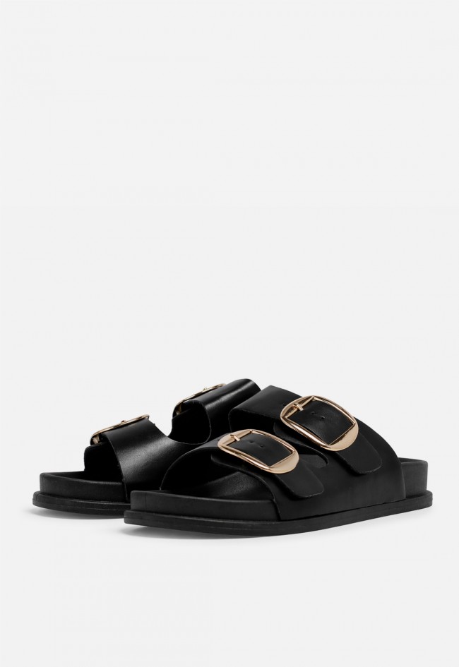 Sandalia negra de doble hebilla dorada VAS 27-3045 para mujer