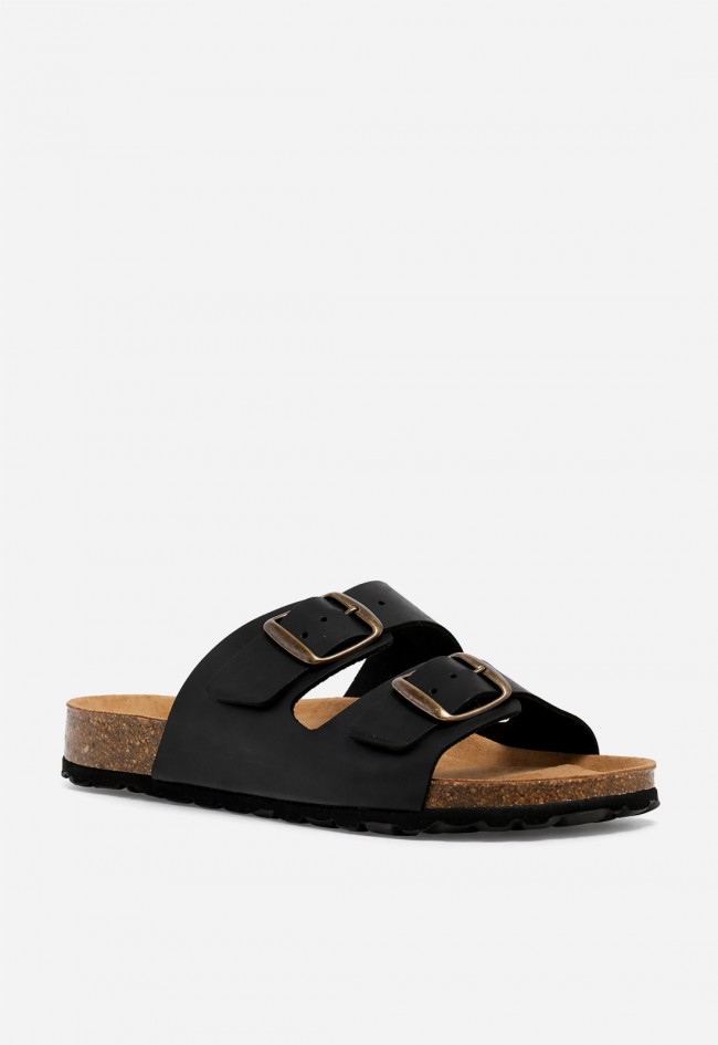 Sandalia bio de piel para hombre VAS 3195 SP negra con doble hebilla