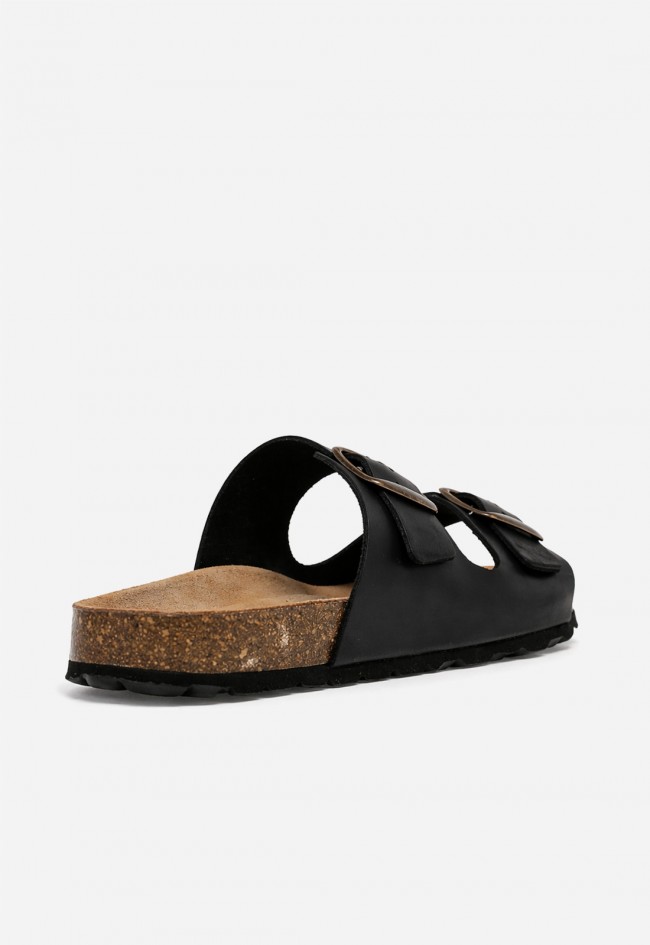 Sandalia bio de piel para hombre VAS 3195 SP negra con doble hebilla