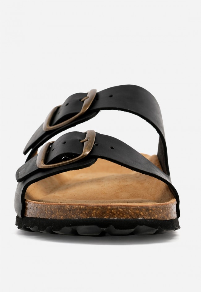 Sandalia bio de piel para hombre VAS 3195 SP negra con doble hebilla