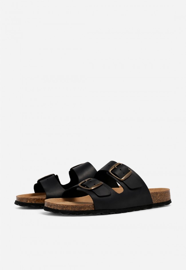 Sandalia bio de piel para hombre VAS 3195 SP negra con doble hebilla