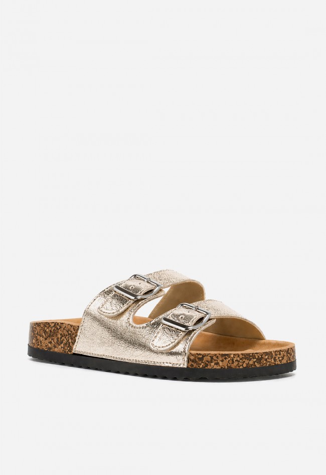 Sandalia bio metalizada de doble hebilla para mujer Why Pink? 27-377, brillo cómodo para elevar tus looks