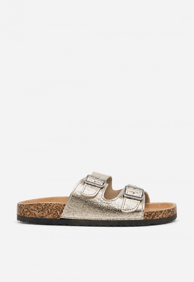 Sandalia bio metalizada de doble hebilla para mujer Why Pink? 27-377, brillo cómodo para elevar tus looks