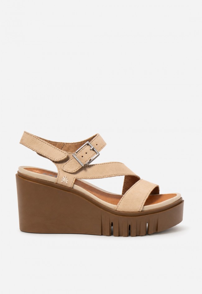 Sandalia de plataforma mujer ART Catania piel nobuck cream-caramelo con estilo mediterráneo
