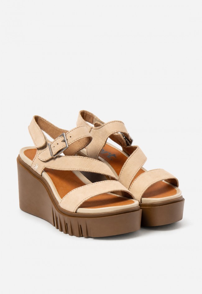 Sandalia de plataforma mujer ART Catania piel nobuck cream-caramelo con estilo mediterráneo